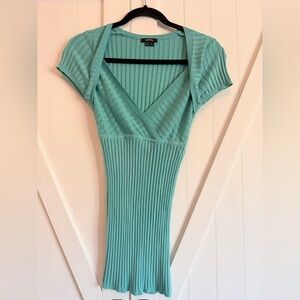 XOXO Mint Green Ribbed V-Neck Short Sleeve Dress